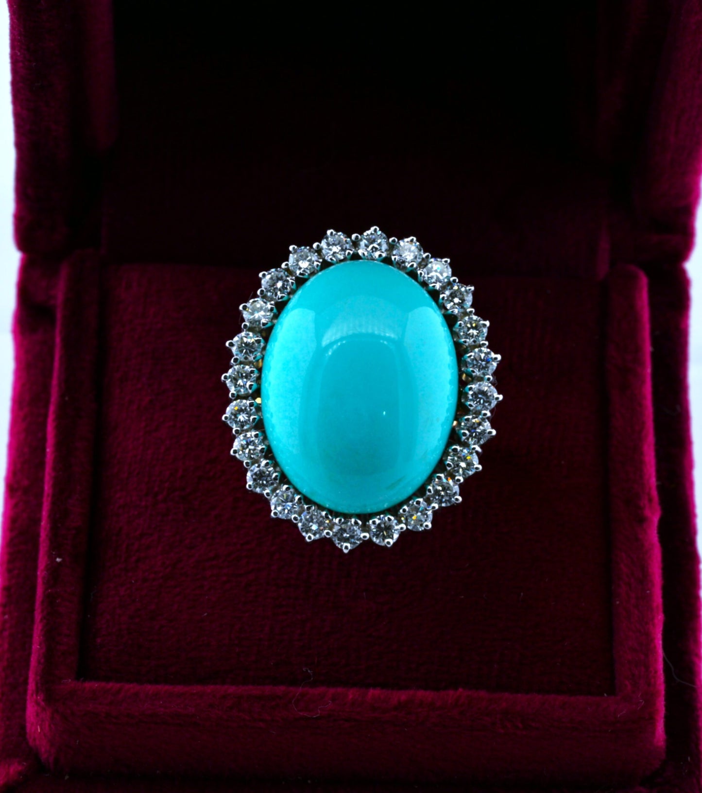 Vintage Natural Persian Turquoise and Diamond Cluster Cocktail Ring