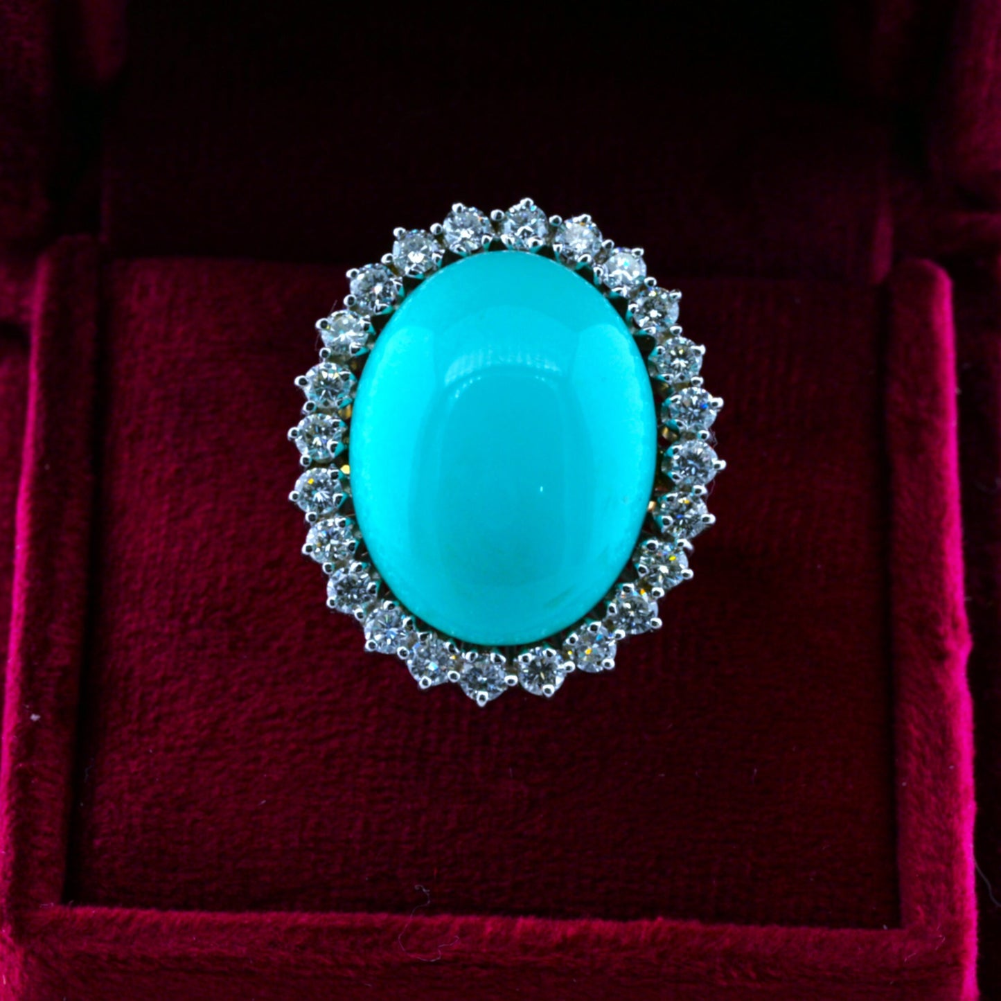 Vintage Natural Persian Turquoise and Diamond Cluster Cocktail Ring
