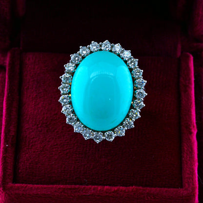 Vintage Natural Persian Turquoise and Diamond Cluster Cocktail Ring