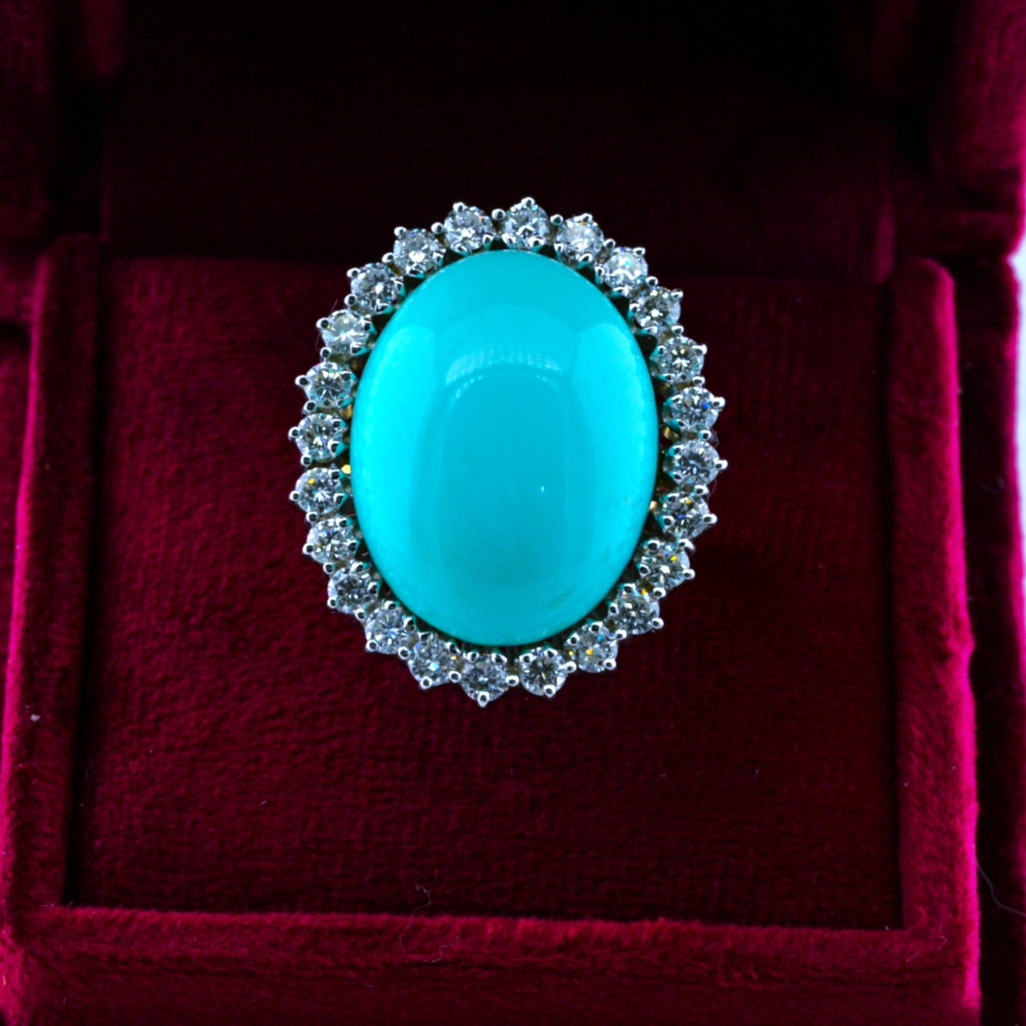Vintage Natural Persian Turquoise and Diamond Cluster Cocktail Ring