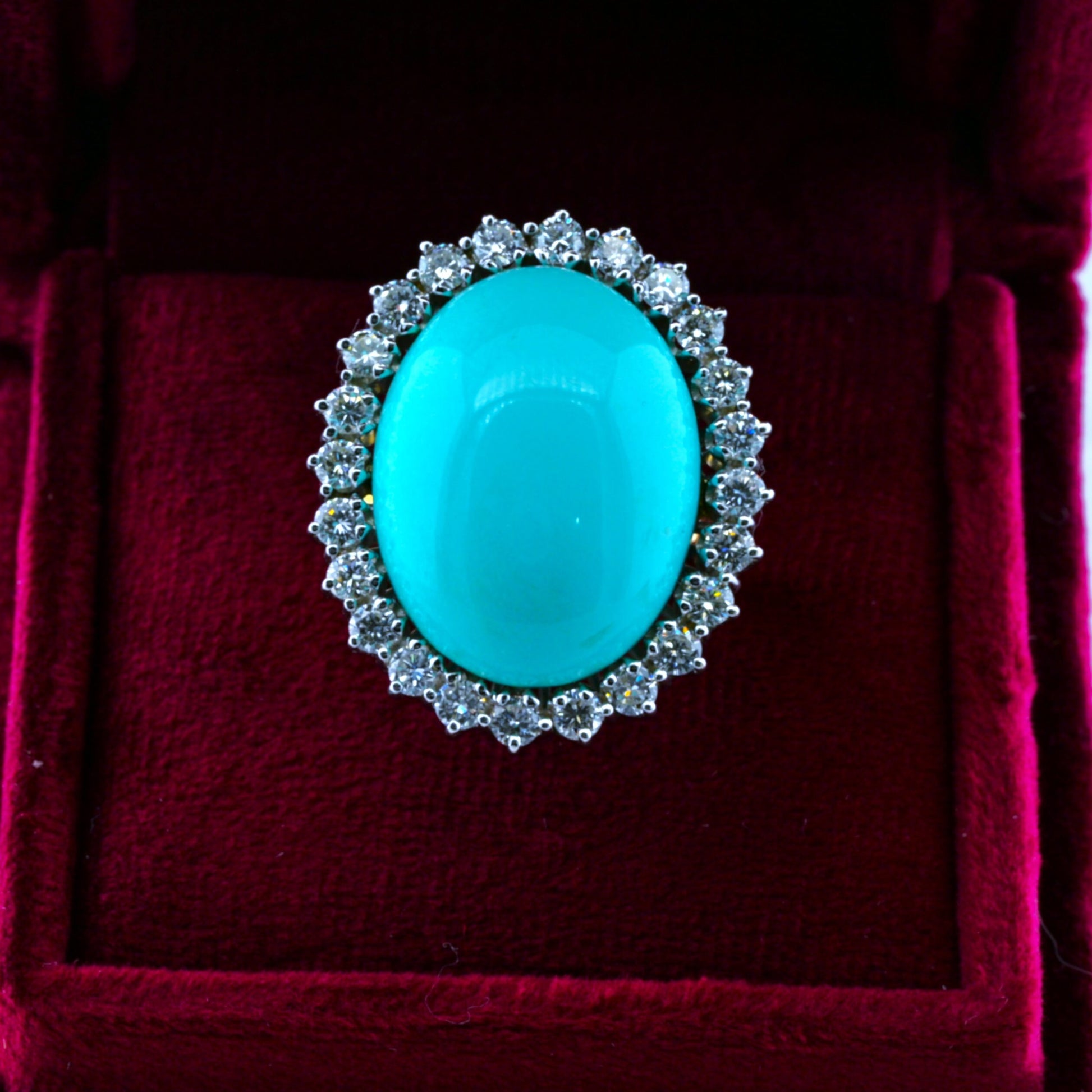 Vintage Natural Persian Turquoise and Diamond Cluster Cocktail Ring