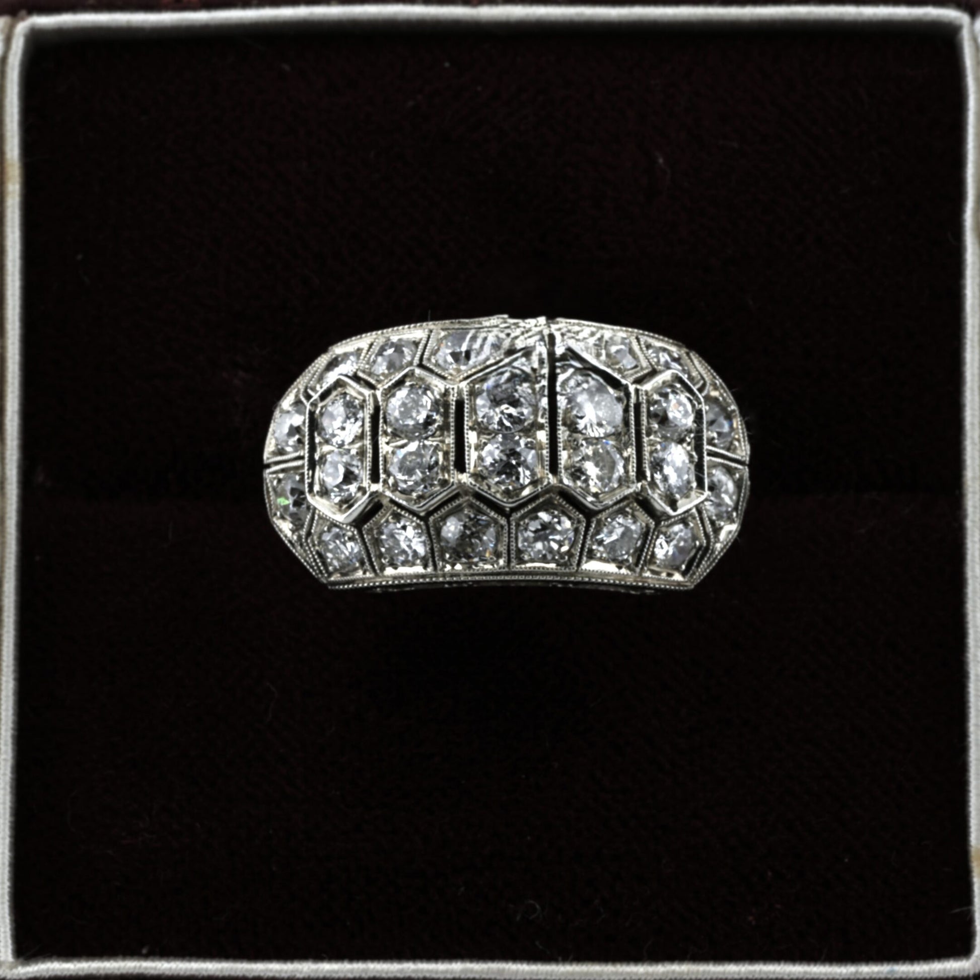 Vintage Art Deco Italian 2ct Old Mine Cut Diamond Cluster Bombe Ring