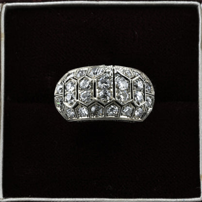Vintage Art Deco Italian 2ct Old Mine Cut Diamond Cluster Bombe Ring