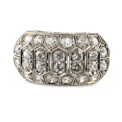 Vintage Art Deco Italian 2ct Old Mine Cut Diamond Cluster Bombe Ring