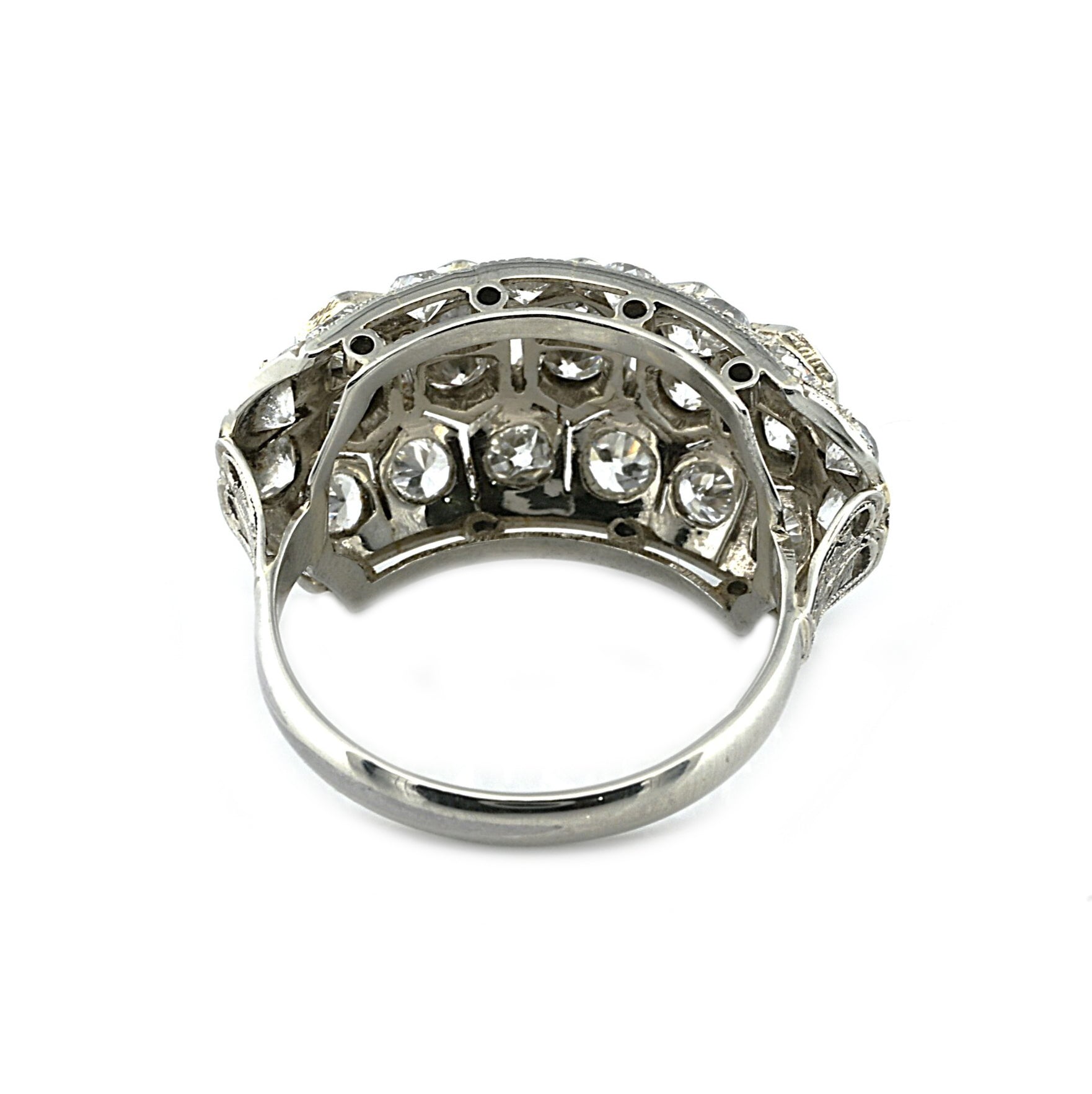 Vintage Art Deco Italian 2ct Old Mine Cut Diamond Cluster Bombe Ring