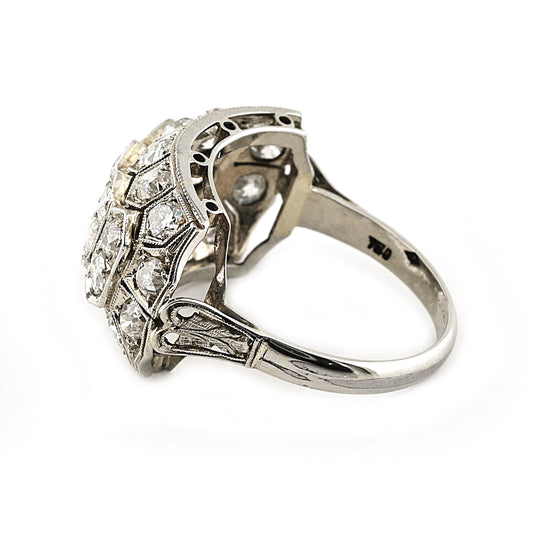 Vintage Art Deco Italian 2ct Old Mine Cut Diamond Cluster Bombe Ring