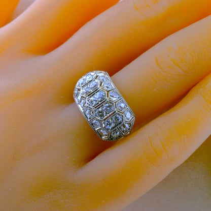 Vintage Art Deco Italian 2ct Old Mine Cut Diamond Cluster Bombe Ring