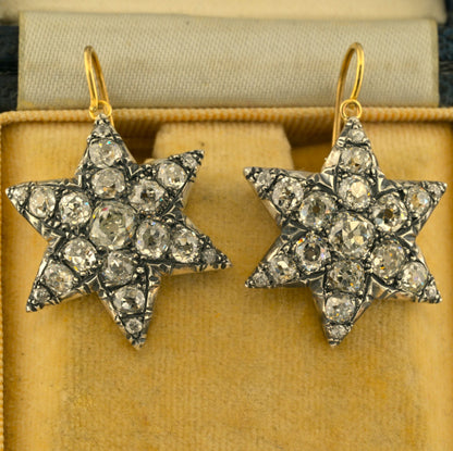 Victorian Antique 8ct Old Mine Diamond Star Drop Earrings