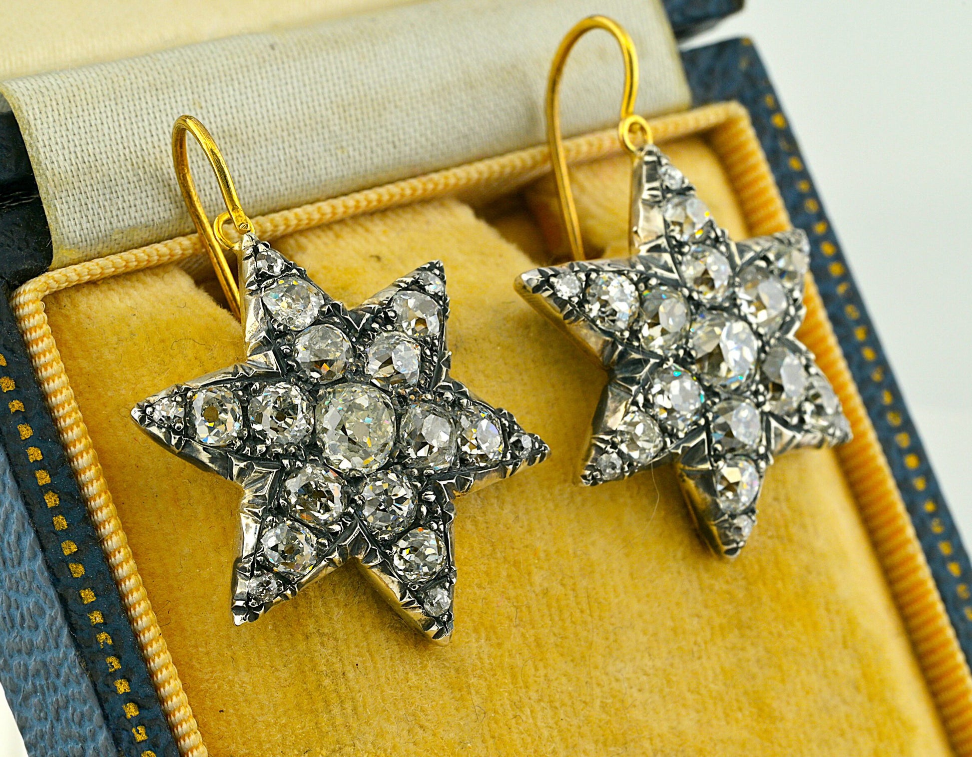Victorian Antique 8ct Old Mine Diamond Star Drop Earrings
