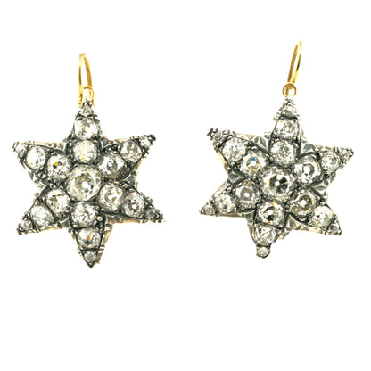 Victorian Antique 8ct Old Mine Diamond Star Drop Earrings