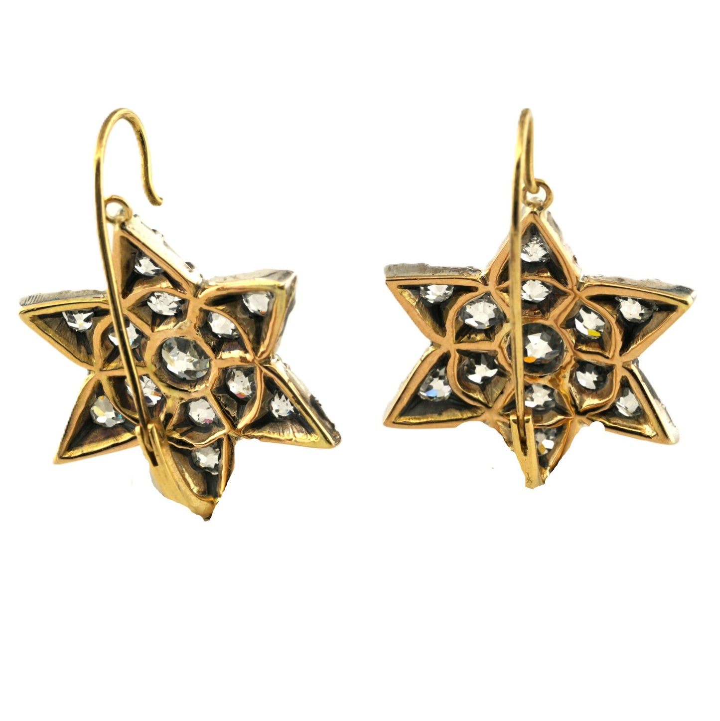 Victorian Antique 8ct Old Mine Diamond Star Drop Earrings