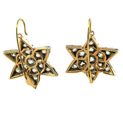 Victorian Antique 8ct Old Mine Diamond Star Drop Earrings