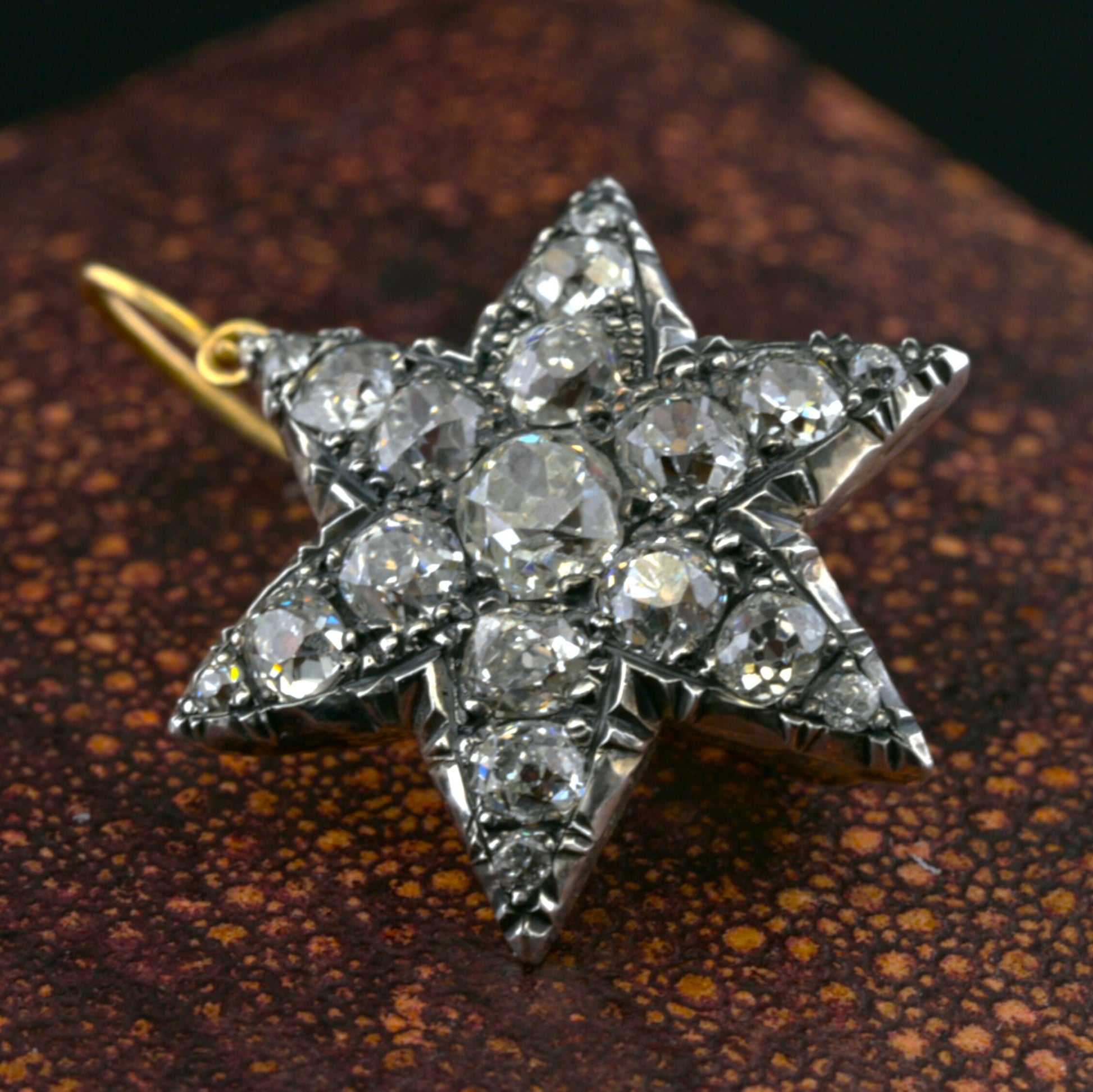 Victorian Antique 8ct Old Mine Diamond Star Drop Earrings