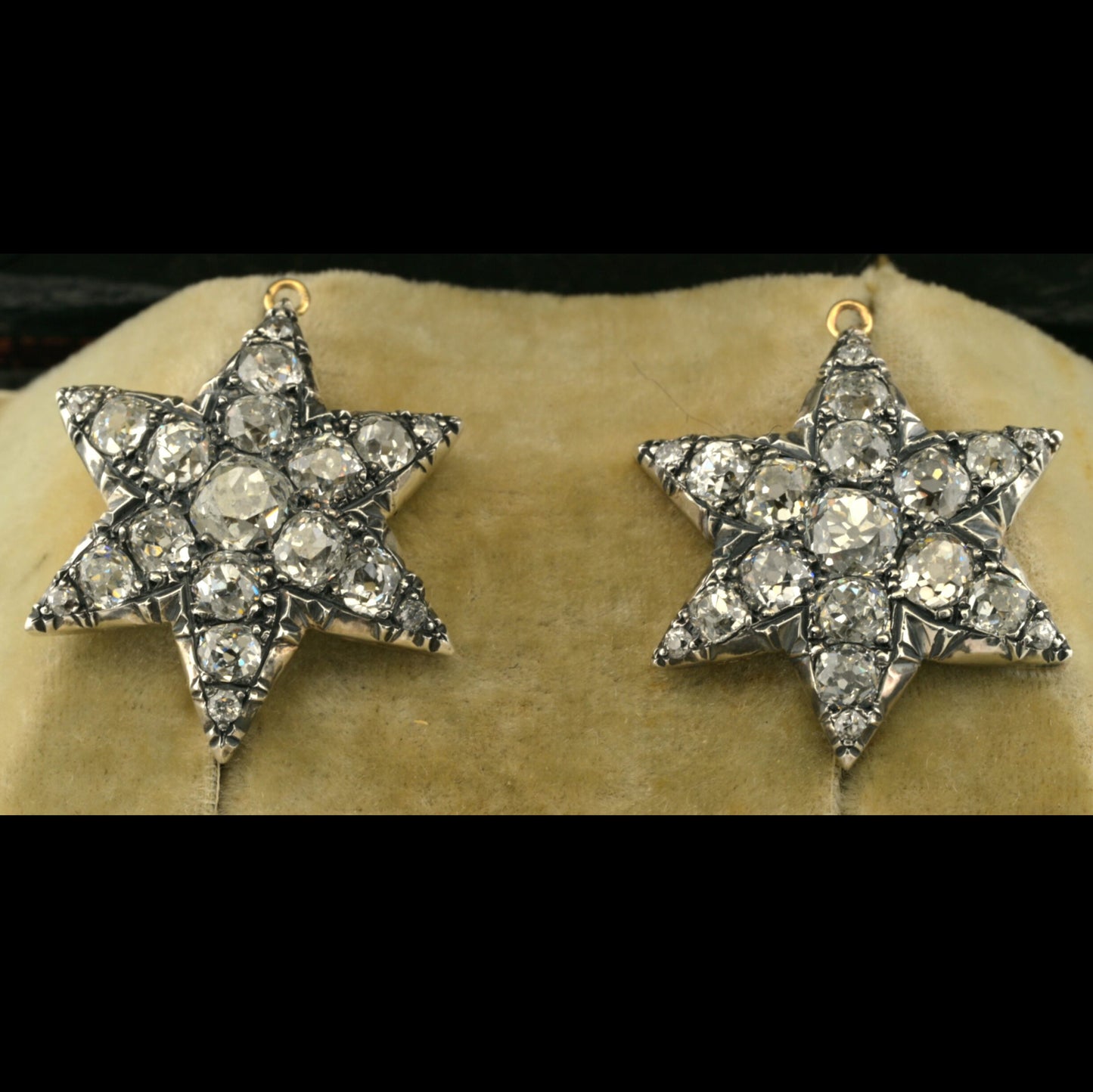 Victorian Antique 8ct Old Mine Diamond Star Drop Earrings