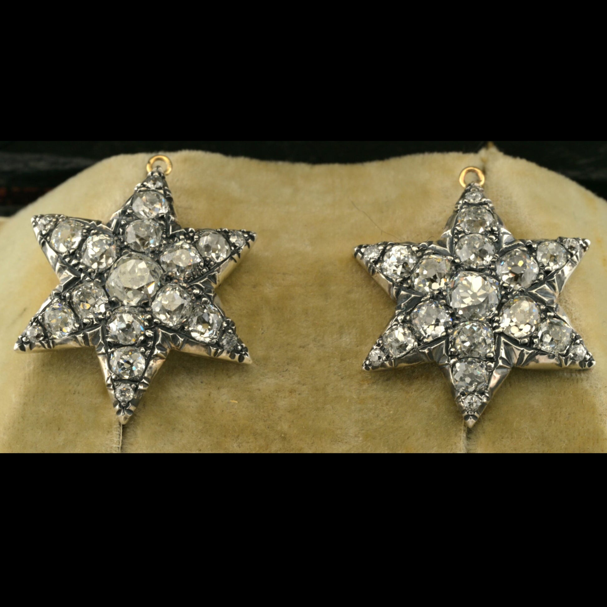 Victorian Antique 8ct Old Mine Diamond Star Drop Earrings