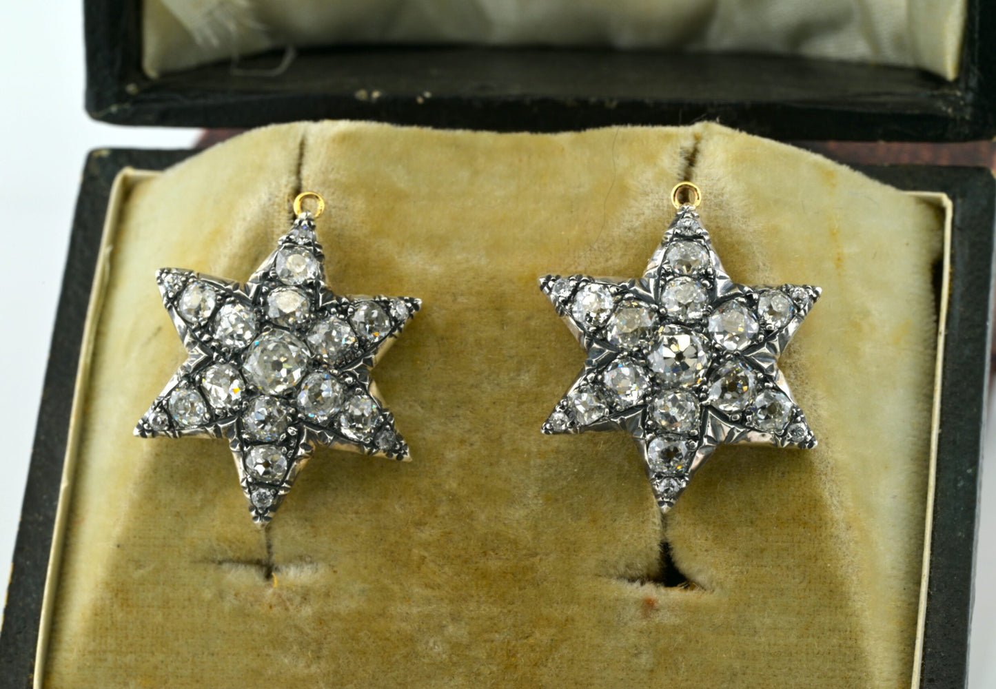 Victorian Antique 8ct Old Mine Diamond Star Drop Earrings