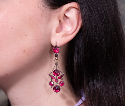 18ct Gold Girandole Earrings with Garnets