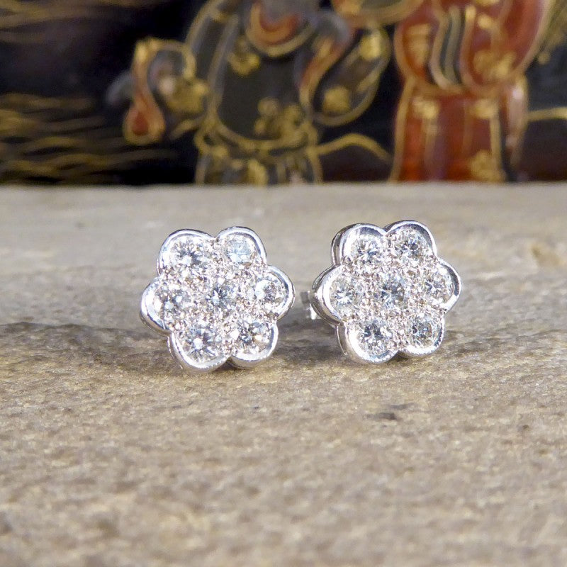 Daisy Cluster 1.12ct Diamond Earrings