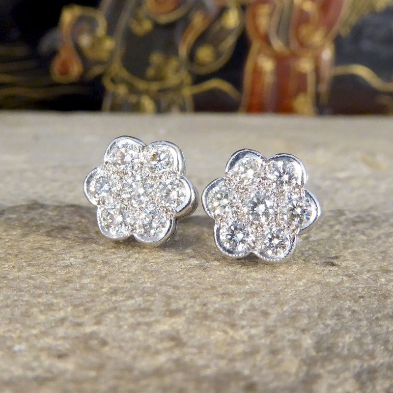 Daisy Cluster 1.12ct Diamond Earrings