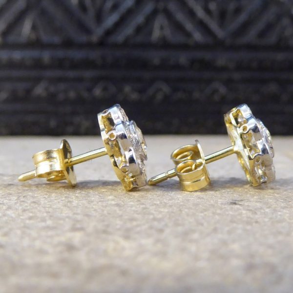 Daisy Cluster 1.30ct Diamond Earrings in 18ct White and Yellow Gold