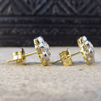 Daisy Cluster 1.30ct Diamond Earrings in 18ct White and Yellow Gold