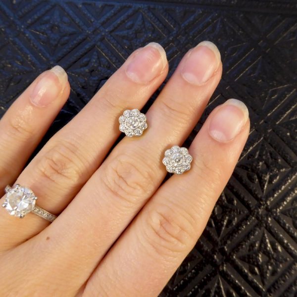 Daisy Cluster 1.30ct Diamond Earrings in 18ct White and Yellow Gold