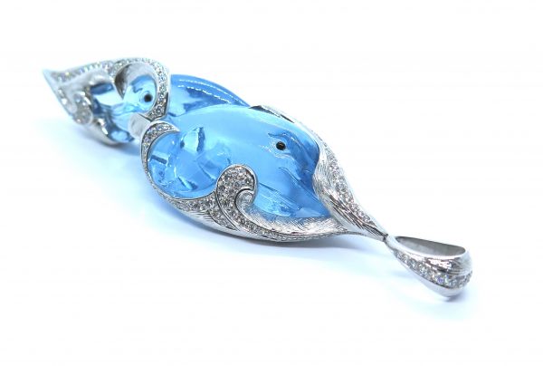 Dancing Dolphin Aquamarine and Diamond Pendant