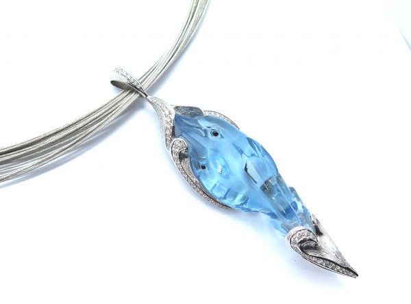 Dancing Dolphin Aquamarine and Diamond Pendant