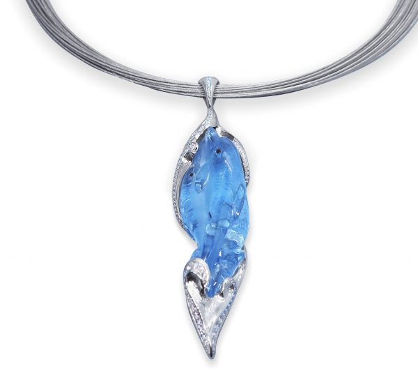 Dancing Dolphin Aquamarine and Diamond Pendant