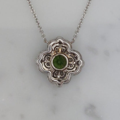 Demantoid Garnet and Diamond Floral Pendant Necklace