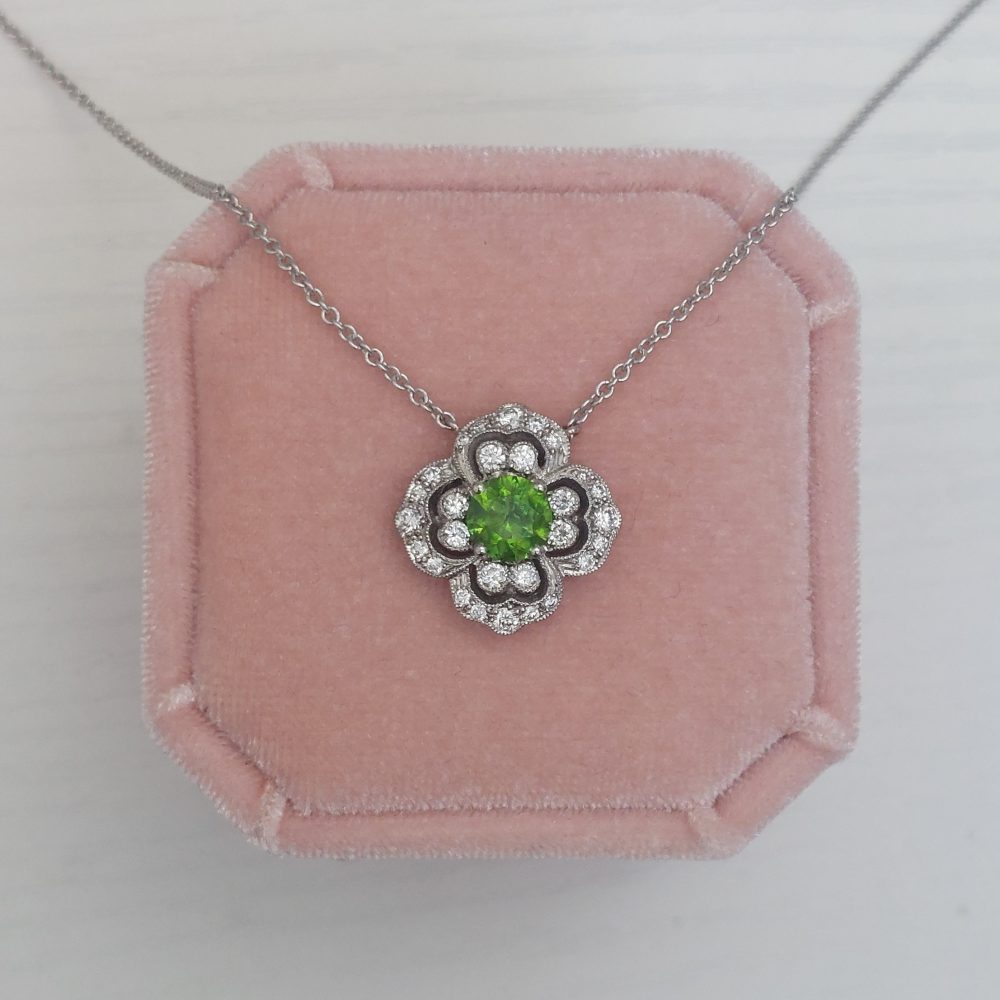 Demantoid Garnet and Diamond Floral Pendant Necklace