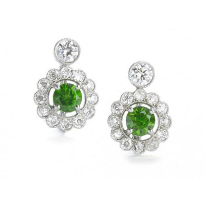 Demantoid Garnet and Diamond Platinum Drop Earrings