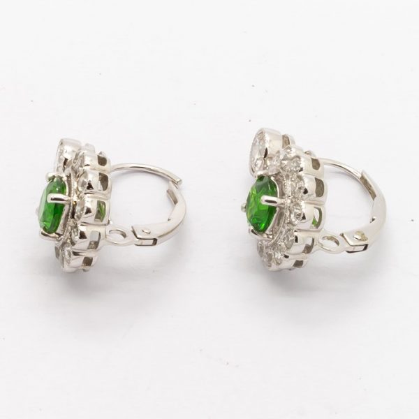 Demantoid Garnet and Diamond Platinum Drop Earrings