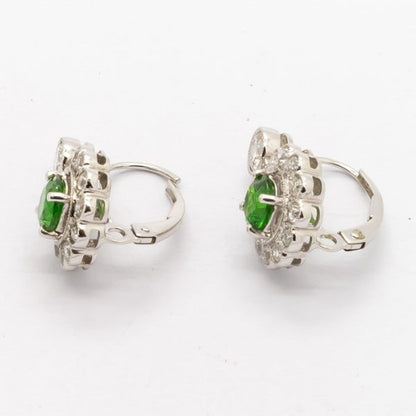Demantoid Garnet and Diamond Platinum Drop Earrings
