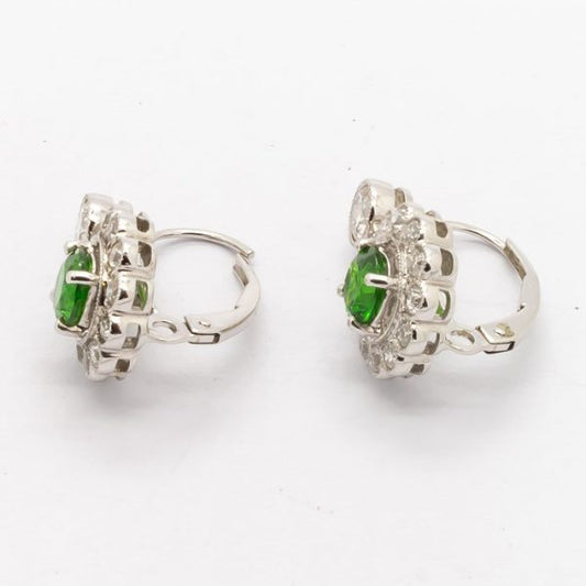 Demantoid Garnet and Diamond Platinum Drop Earrings