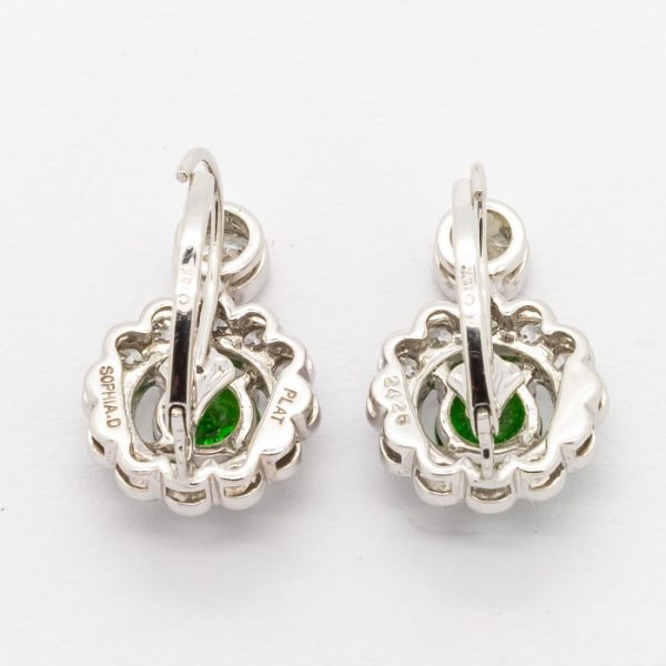 Demantoid Garnet and Diamond Platinum Drop Earrings