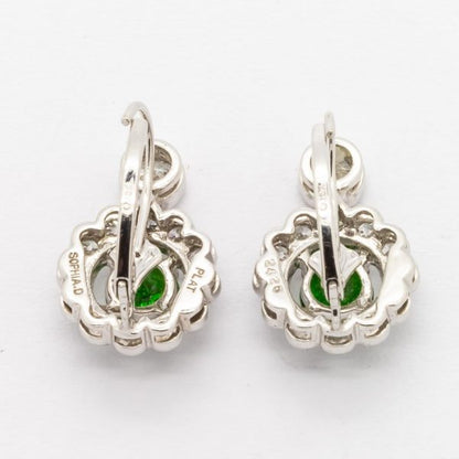 Demantoid Garnet and Diamond Platinum Drop Earrings