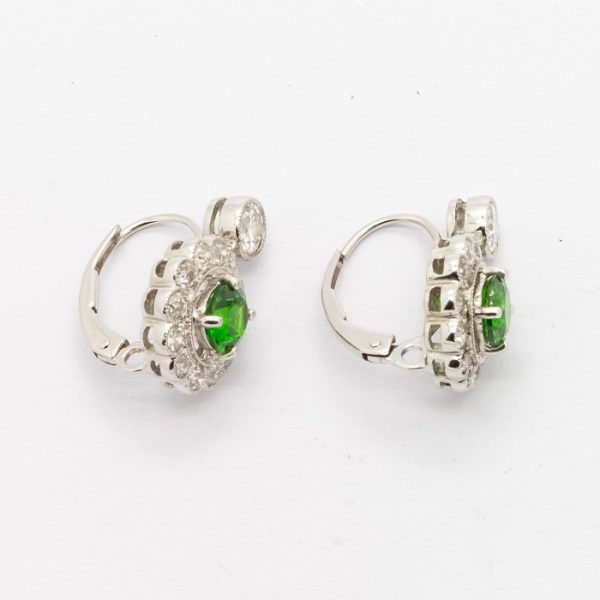 Demantoid Garnet and Diamond Platinum Drop Earrings