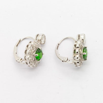 Demantoid Garnet and Diamond Platinum Drop Earrings