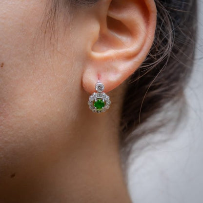 Demantoid Garnet and Diamond Platinum Drop Earrings