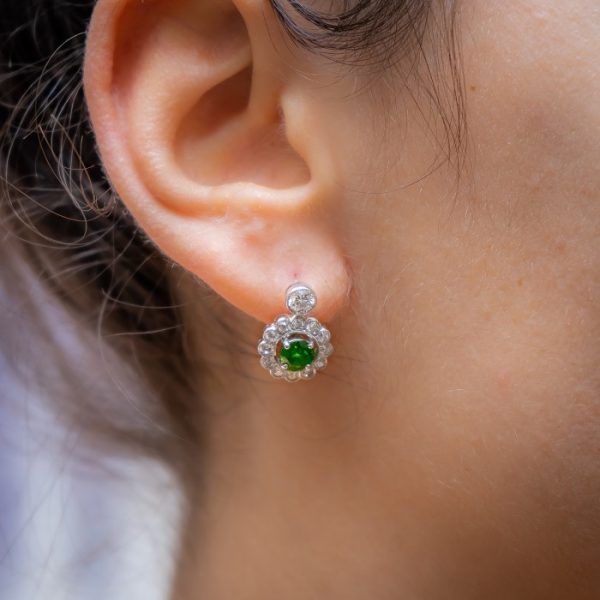 Demantoid Garnet and Diamond Platinum Drop Earrings