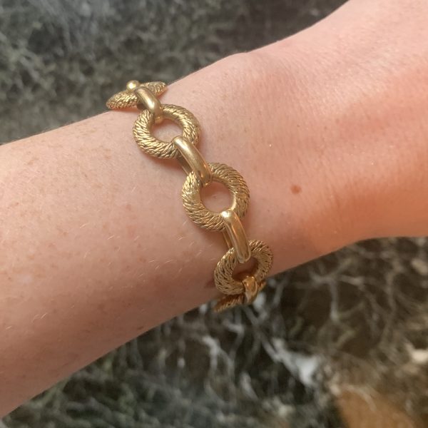 Designer Georges Lenfant Vinatge French 18ct Yellow Gold Textured Link Bracelet, Circa 1960's 