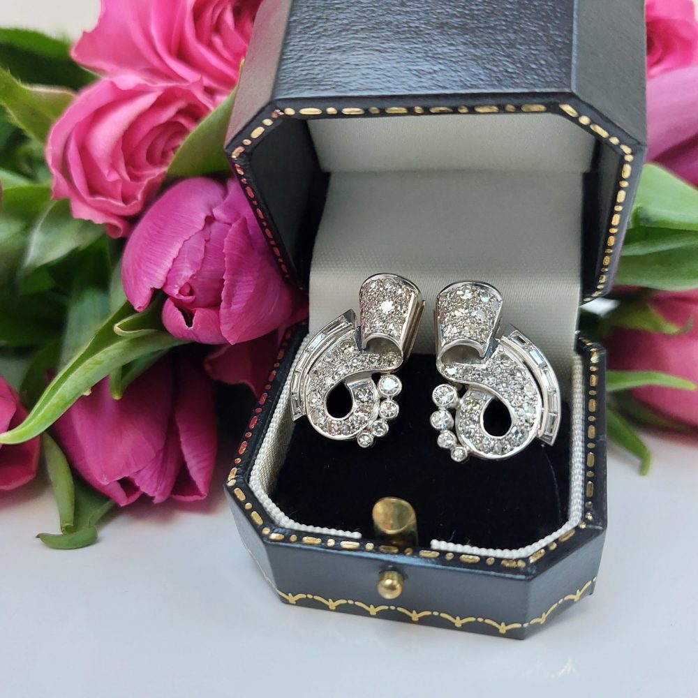 Vintage Retro 2.40ct Diamond Spray Clip Earrings