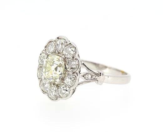 Vintage Old Cut Diamond Cluster Ring, 2.80 carat total, 18ct White Gold