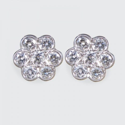 Diamond 1.10ct Daisy Cluster Stud Earrings