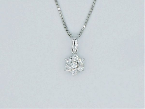 Diamond Cluster Pendant with Chain in 14ct White Gold