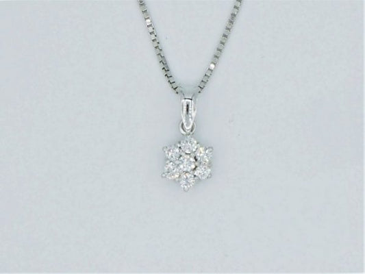 Diamond Cluster Pendant with Chain in 14ct White Gold