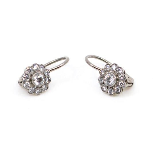 Diamond Cluster Platinum Earrings