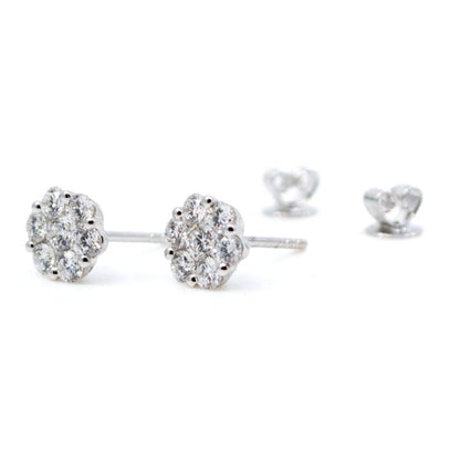 Diamond Cluster Stud Earrings, 1.10 carats white gold