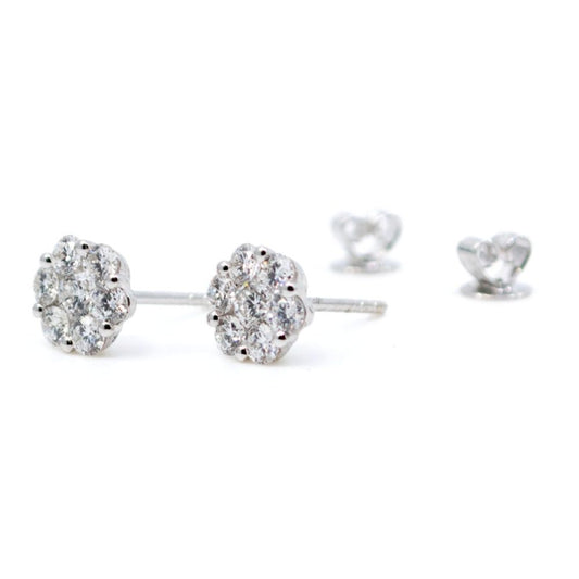 Diamond Cluster Stud Earrings, 1.10 carats white gold